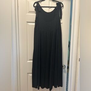 Rachel Pally Charcoal Tiered Maxi Dress Shoulder Ties 1x Rayon/Linen Blend